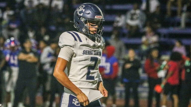 Sierra Canyon QB Demarco Hernandez scans the field before a play in a game between Sierra Canyon and Gardena-Serra at Serra High School in Gardena, California on Oct. 9, 2026.